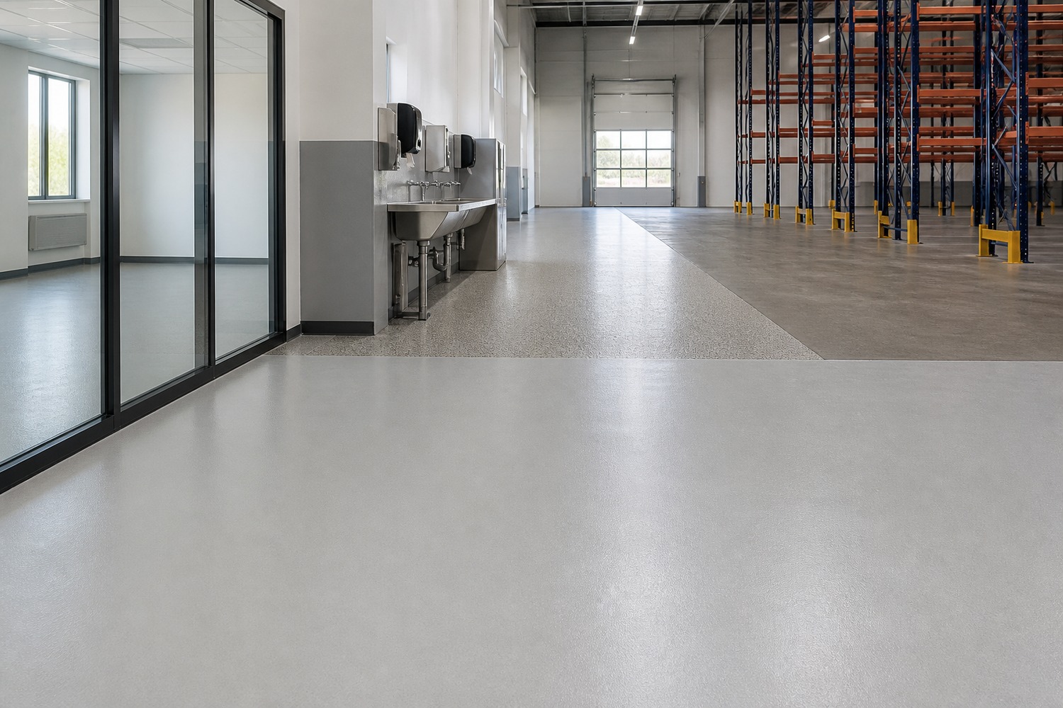 Zoned resinous floors in a commercial facility interior