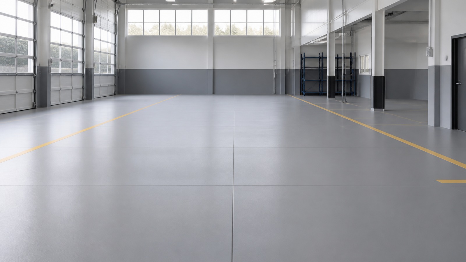 Completed resinous floor in a commercial or industrial space
