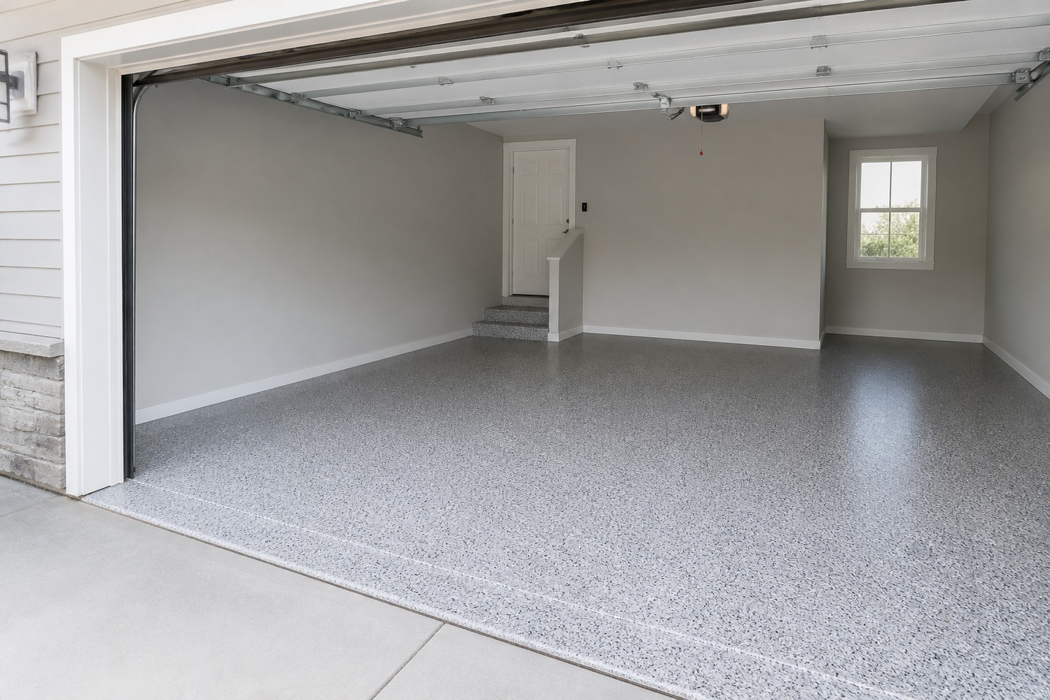 Two-car garage floor with a flake finish