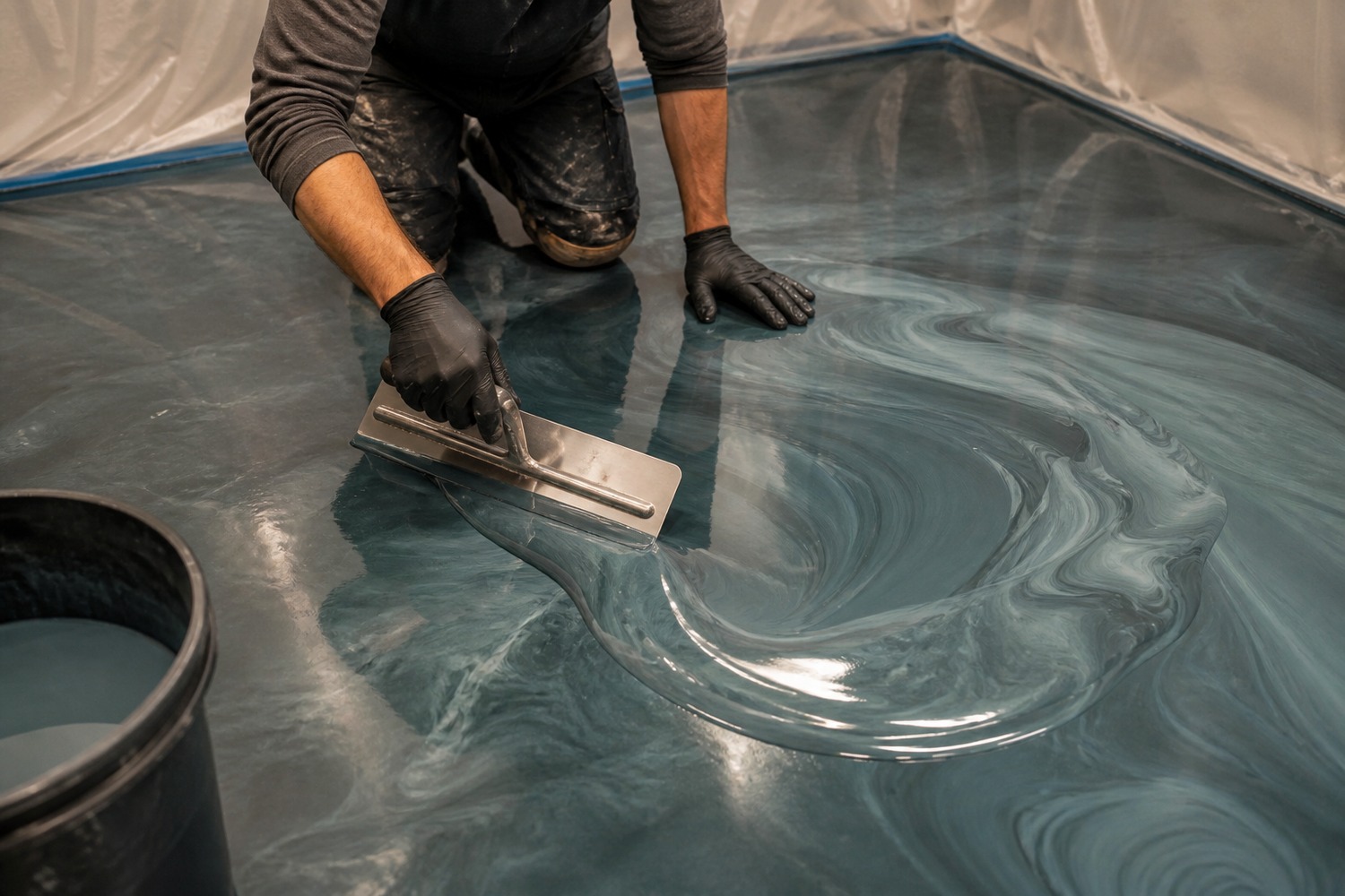 Metallic pigment being worked through open resin