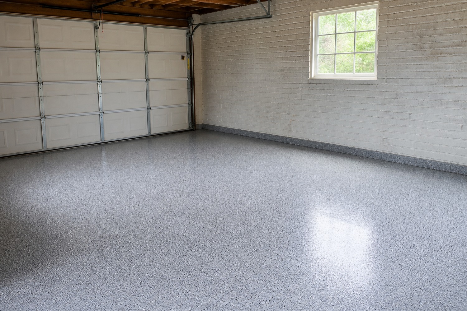 Coated floor in an older home's detached garage